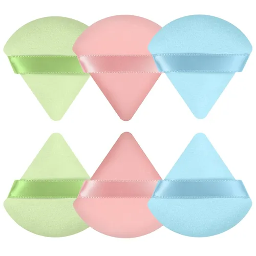 Vista 10 de 6 Piezas Borla de Polvo Triangular Esponja de Maquillaje Suave Borla de Maquillaje para Polvo Facial Base Cosmética Esponja Herramienta de Beige