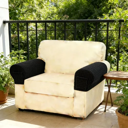 Vista 8 de Juego de 2 fundas elásticas para brazos de sofá con bolsillo, fundas extraíbles antideslizantes para reposabrazos para sillón reclinable y sillones