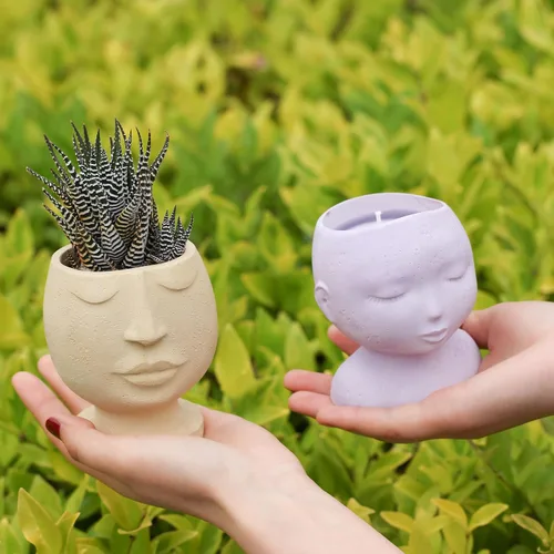 Vista 6 de Nicole Face Cement Flower Pot Mold Nordic Style Horcrete Mold Abstract Design Plant Flower Pot Molde de silicona