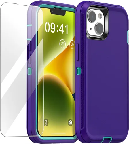 Vista 16 de AICase Funda para iPhone 14 (6.1 pulgadas) con protector de pantalla de vidrio, protección contra caídas de alta resistencia, cuerpo completo, a