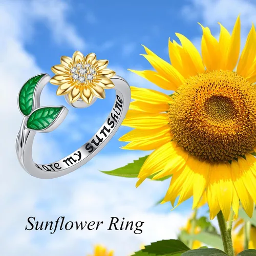 Vista 6 de SunflowerMushroomSkull RoseFiligree Moonstone S925 Sterling Silver Adjustable Open Thumb Rings for Women
