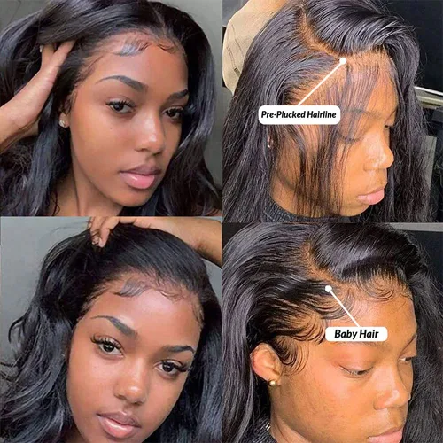 Vista 4 de 13x4 Cierre frontal de encaje de oreja a oreja con onda corporal, cabello humano brasileño virgen, encaje transparente HD, con cabello de bebé