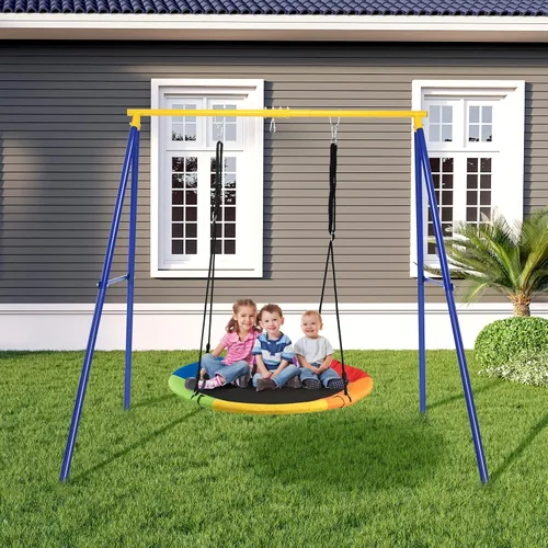 Vista 2 de ARLIME Columpio de árbol de platillo de 40 pulgadas, asiento de columpio para exteriores para niños y adultos, columpio redondo colorido con cuerdas