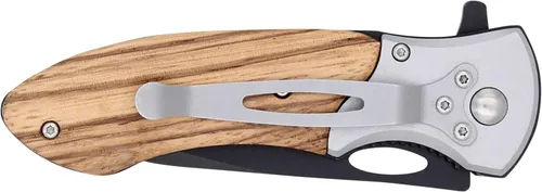 Vista 4 de Cuchillos de bolsillo grabados. Assisted Opening 3.25" Stainless Steel Blade, Personalized Real Wood Handle, Partially Serrated, Pocket Clip