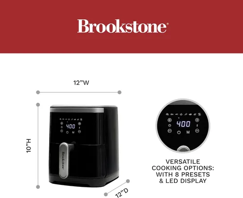 Vista 10 de Freidora de aire Brookstone – 4.5 QT, freidora de gran capacidad de 1300W con pantalla LED, 8 ajustes preestablecidos, temperatura ajustable