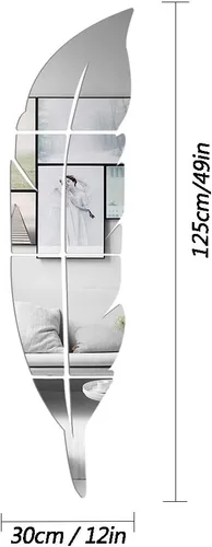 Vista 8 de SITAKE Adhesivos decorativos de pared de espejo acrílico 3D, 11.8 x 49.2 pulgadas, con forma de plumas, calcomanías de arte de pared autoadhesivas