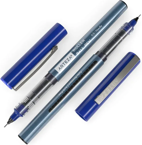 Vista 2 de ARTEZA Plumas de rodillo de punta fina, juego de 20 bolígrafos de tinta líquida azul, punta de aguja extrafina de 0.5 mm (0.020 in), para hacer