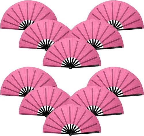 Vista 13 de QIRMIZI Abanico plegable grande de 10 piezas para rave de mano, abanicos para Kung Fu, Tai Chi, Danza, Festivales de Música, Carnavales, bodas