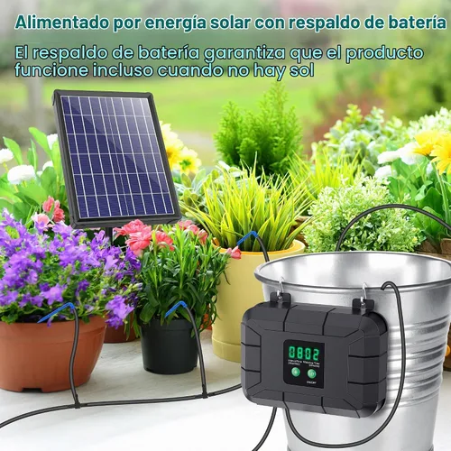 Vista 4 de Sistema de riego solar Biling 8W con batería para jardín Automatic Drip Irrigation Kit with Digital Programmable Timing Modes, Solar Watering