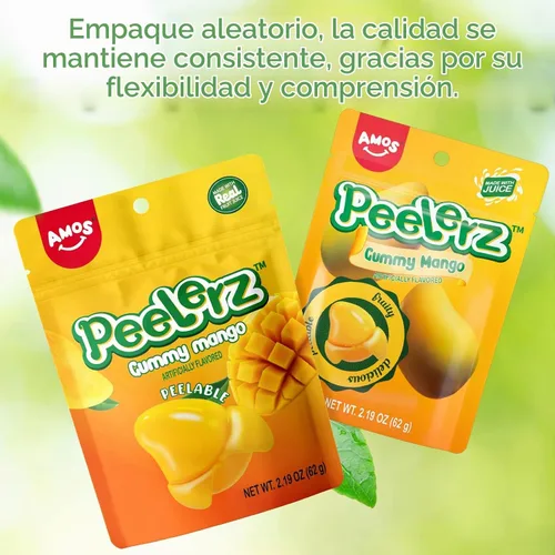 Vista 3 de Amos Peelerz Dulces Gomosos de Mango, Dulces Gomosos de Mango Pelables, Bolsa Resellable de 2.19 oz (Paquete de 3)