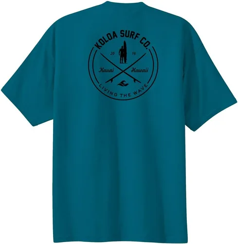 Vista 4 de Koloa Surf - Camisetas de algodón pesado para hombre, tallas grandes y altas Azul acuático/negro buscando diseño de ondas