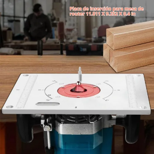 Vista 7 de Placa de inserción de mesa de enrutador Placa de aluminio para enrutador de carpintería Placa de montaje de mesa con 2 anillos de 11.811 x 9.252 x