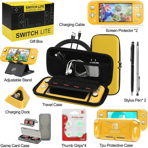 Vista 2 de Switch Lite - Paquete de accesorios con funda de transporte funda de TPU con protector de pantalla base de carga soporte de juego funda de tarjeta
