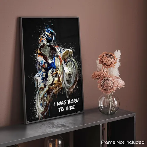 Vista 8 de Inspirational Wall Art Co. - I Was Born To Ride - Regalo de carreras de motocross ATV Freestyle para niños, citas de motivación, carteles impresos