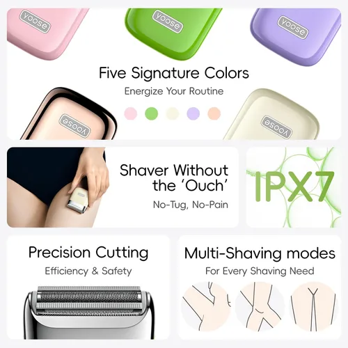 Vista 8 de yoose - Maquinillas de afeitar eléctricas para mujer, recortadora de bikini IPX7 para mujer (USB-C, peine recortador, múltiples modos de afeitado)