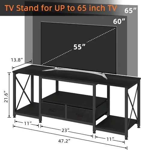 Vista 2 de GYIIYUO Soporte de TV con cajón de tela para TV de 50 y 55 pulgadas, centro de entretenimiento y consola de TV industrial con estantes