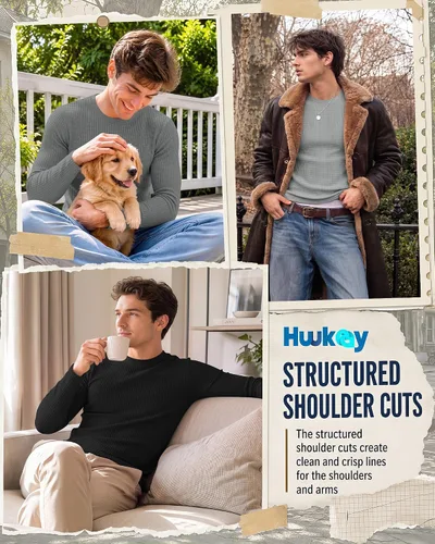 Vista 5 de Huukeay Paquete de 3 camisas térmicas tipo gofre para hombre
