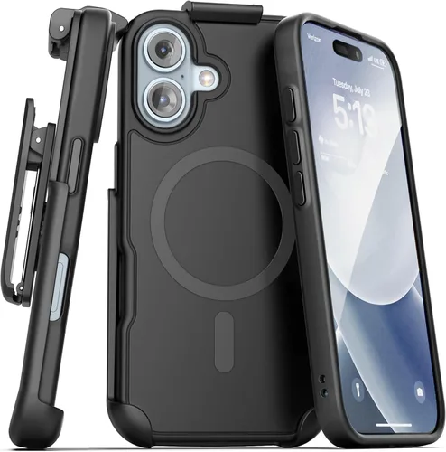 Vista 16 de Encased SlimShield para iPhone 14 Funda con Clip para Cinturón con Soporte para Teléfono (Compatible con MagSafe) Negro Mate (iPhone 14)