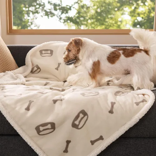 Vista 45 de Bedsure - Mantas impermeables para perros pequeños - Manta de felpa de sherpa con impresión suave lavable para perros y gatos, protector de muebles