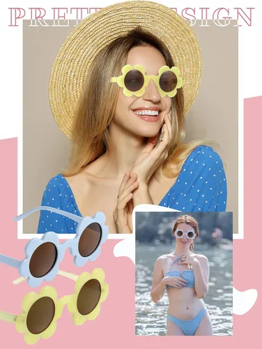 Vista 4 de Kanayu 6 pares de 5.71 pulgadas para adultos, gafas de sol de flores redondas de verano con protección UV, gafas de flores coloridas para mujeres