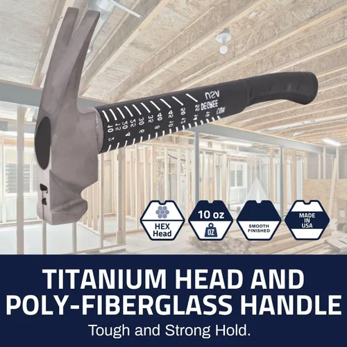 Vista 6 de Boss Hammer Martillo de titanio Ti64 de grado de construcción de 10 oz. con mango de fibra de vidrio Tough-Fiber resistente que absorbe los golpes