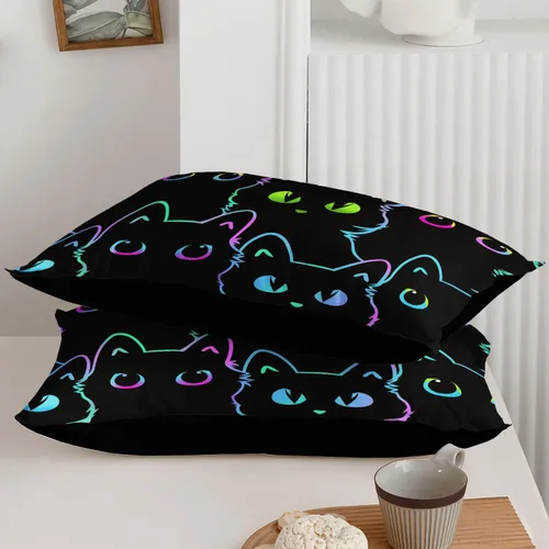 Vista 6 de Axolotl - Juego de ropa de cama para niños con diseño de gatos de dibujos animados tamaño individual, juego de edredón con líneas degradadas y lindo