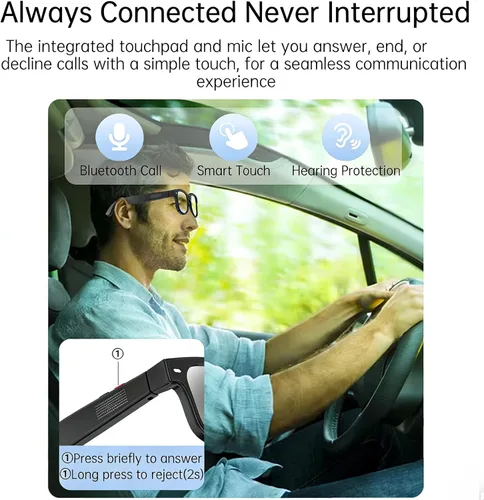 Vista 6 de AI Smart Glasses with Camera, 8MP HD Video Recording Camera Smart Sunglasses, Bluetooth Translation Sunglasses, Touch Control Open Ear Audio