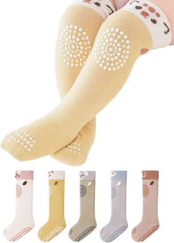 Vista 7 de Calcetines antideslizantes hasta la rodilla para bebés y niños pequeños, calcetines antideslizantes para recién nacidos, calcetines para gatear