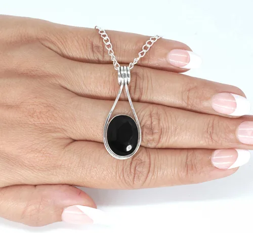Vista 4 de JEWELOPORIUM Colgante de plata de ley 925 hecho a mano para mujer, 12 x 16 pulgadas, con piedras preciosas ovaladas, joyería de plata para regalo