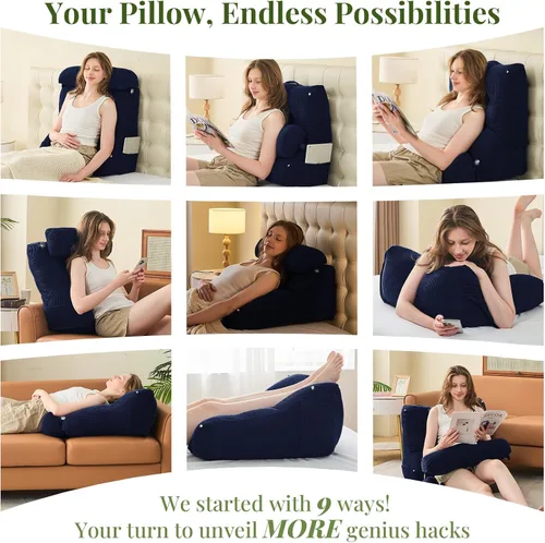 Vista 4 de Sasttie Juego de almohadas de cuña, 2 almohadas de lectura para sentarse, almohada de cuña de cama para dormir, después de una cirugía, reflujo