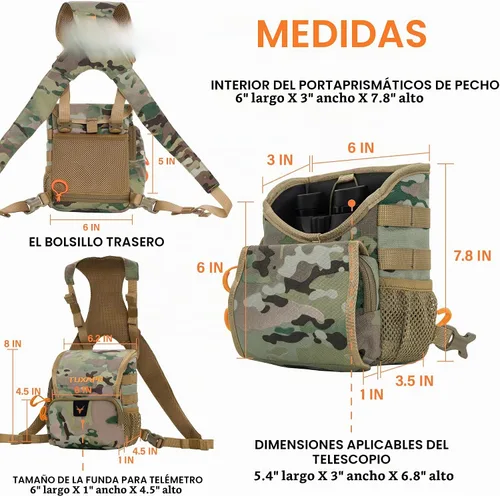 Vista 9 de Paquete de arnés de binoculares con funda para telémetro, cubierta contra la lluvia, estuche para binoculares para caza, senderismo, tiro
