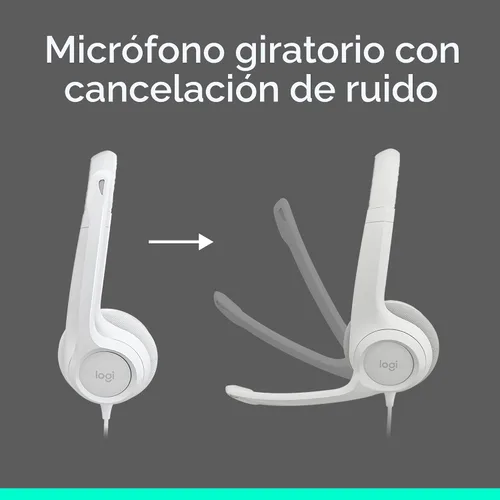 Vista 3 de Logitech H390 Wired Headset PC/Laptop Stereo Headphones, USB-A, Off-White Blanco hueso