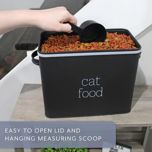 Vista 7 de AuldHome Design Farmhouse - Contenedor de comida para gatos (negro) con aspecto esmaltado rústico con cuchara