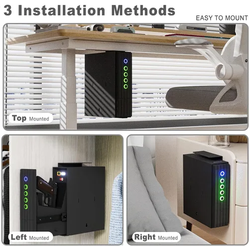 Vista 5 de SOULYI Caja fuerte biométrica para pistola, acceso rápido de 3 vías, puerta corredera automática, caja fuerte para pistola de mesita de noche