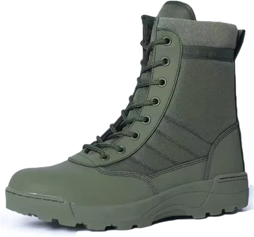 Vista 4 de HARGLESMAN Botas de trabajo tácticas militares para hombre, botas de combate de motocicleta con cremallera lateral