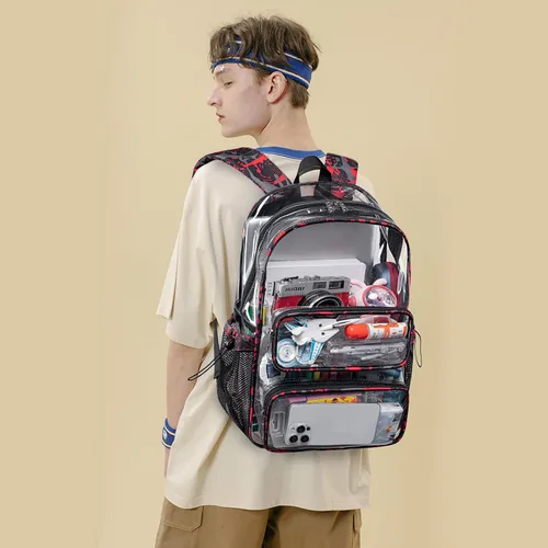 Vista 79 de CAMTOP Mochila transparente resistente y transparente para estudiantes, escuela, trabajo, festival, viajes, deportes, Beige, Mediana, Camtop Mochila