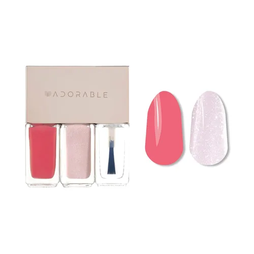 Vista 2 de Juego de esmaltes de uñas rosa coral, juego de 3 piezas a base de agua vegano melocotón y rubor nude con capa superior brillante Uñas frescas