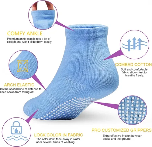 Vista 6 de GRPSKCOS Calcetines Antideslizantes para Bebés 12 Pares Calcetines Antideslizantes para Niños Pequeños de 0-7 Años Infantes Niños Pequeños Niños