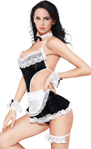 Vista 2 de QinMi Lover Lencería de sirvienta para mujer conjunto de lencería sexy para cosplay