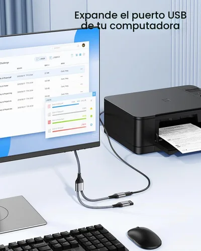 Vista 5 de ANDTOBO Divisor USB, USB 2.0 A macho a 2 USB hembra dual Jack Y Splitter Hub Cable de alimentación Cable adaptador de extensión