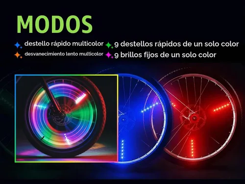 Vista 5 de Luces de rueda de bicicleta, luces de rueda de bicicleta para conducción nocturna, luz de radios de bicicleta con visibilidad de 360°, detección
