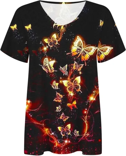 Vista 5 de Blouses for Women Dressy Casual 2023 Loose Fitting Tops 70s Travel Summer Womens Short Sleeve Tops T-Shirts