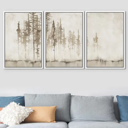 Vista 117 de SIGNFORD - Set de obras de arte en lienzo enmarcado para pared, ilustraciones abstractas de neblina del desierto en tonos neutros beige y marrón