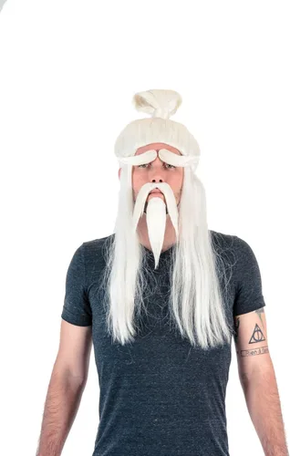 Vista 2 de Accesorio para disfraz de barba y peluca para Halloween, color blanco