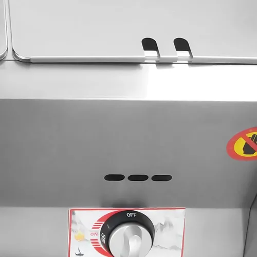 Vista 5 de Calentador de alimentos a gas, freidora comercial de 3 sartenes, propano GLP de acero inoxidable a gas Bain Marie Buffet vaporizador de encimera