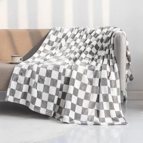 Vista 7 de LOMAO Manta de franela con patrón de cuadrícula de ajedrez, suave, lujosa, cálida y acogedora para sofá y cama, para todas las estaciones