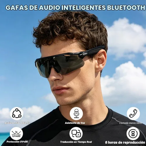 Vista 2 de Gafas de sol inteligentes con audio Bluetooth Música y llamadas manos libresAsistente de voz AI, altavoces de oído abierto, gafas de sol