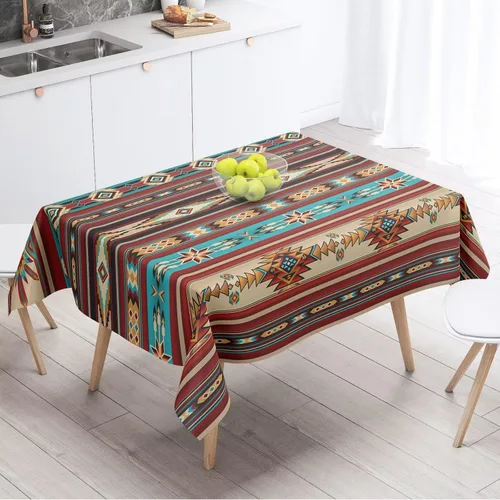 Vista 67 de Mantel azteca suroeste, diseño étnico tribal geométrico, estilo vintage, bohemio, elegante, lavable, para comedor, cocina, granja, fiesta
