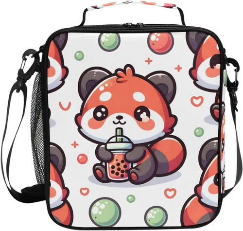 Vista 15 de Lonchera con patrón de cuadros blancos y negros, bolsa de almuerzo aislada, bolsa de preparación para niños, correa de hombro congelable a001