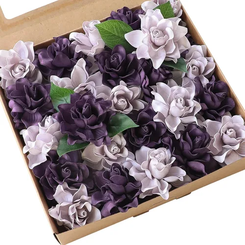 Vista 7 de Floroom - Flores artificiales de gardenia de 2.7" 25 unidades de aspecto real color rubor con tallos para manualidades, ramos de boda, centros